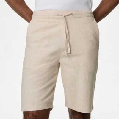 M&S Collection Linen Blend Elasticated Waist Stretch Shorts Stone | Mens Shorts