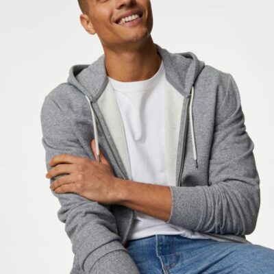 M&S Collection Pure Cotton Hoodie Grey Marl | Mens Loungewear