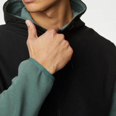 Goodmove Cotton Rich Colour Block Zip Up Hoodie Green Mix | Mens Sportswear