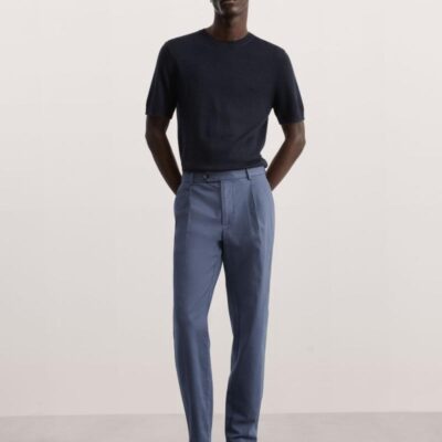 JAEGER Tapered Fit Italian Single Pleat Chinos Air Force Blue | Mens Trousers