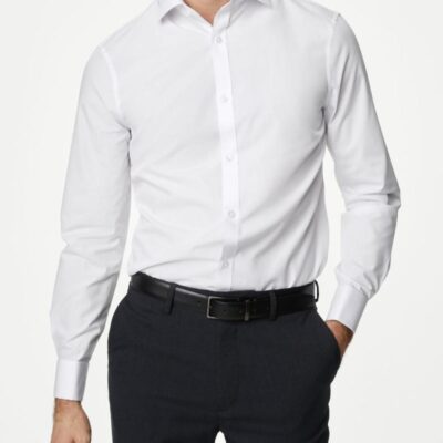 M&S Collection Slim Fit Cotton Blend Double Cuff Shirt White | Mens Formal Shirts