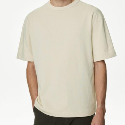 M&S Collection Oversized Pure Cotton Heavy Weight T shirt Ecru | Mens Tops & T-shirts