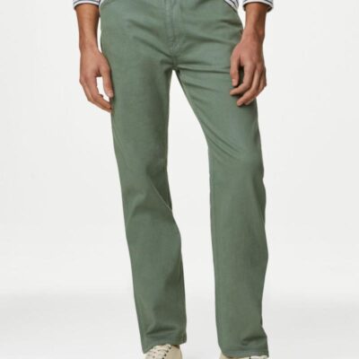 M&S Collection Straight Fit Tea Dyed Stretch Jean Sage | Mens Trousers