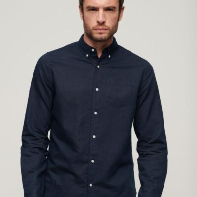 Superdry Slim Fit Pure Linen Shirt Navy | Mens Shirts