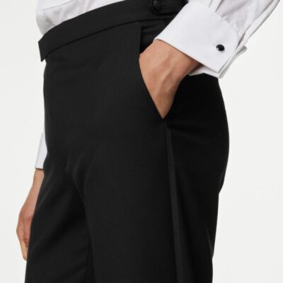 M&S Collection Regular Fit Stretch Tuxedo Trousers Black | Mens Trousers