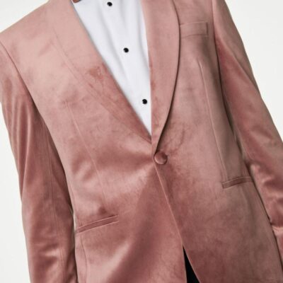 M&S Collection Slim Fit Velvet Jacket Pink | Mens Suits