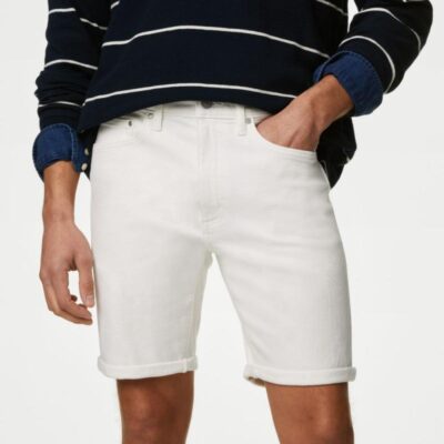 M&S Collection Stretch Denim Shorts Ivory | Mens Shorts