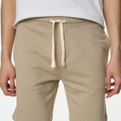 M&S Collection Pure Cotton Drawstring Jersey Shorts Natural Beige | Mens Shorts