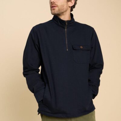 White Stuff Pure Cotton Funnel Neck Jacket Navy | Mens Coats & Jackets