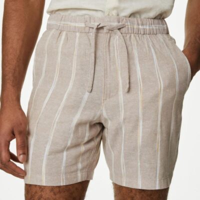 M&S Collection Linen Rich Elasticated Waist Shorts Natural Mix | Mens Shorts