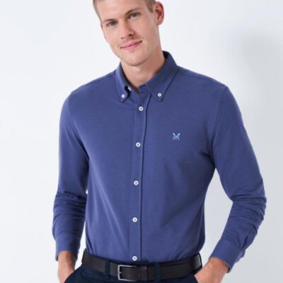 Crew Clothing Slim Fit Pure Cotton Jersey Oxford Shirt Indigo | Mens Shirts