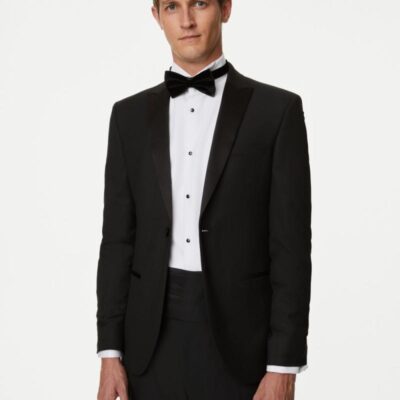 M&S Collection Skinny Fit Stretch Tuxedo Jacket Black | Mens Suits