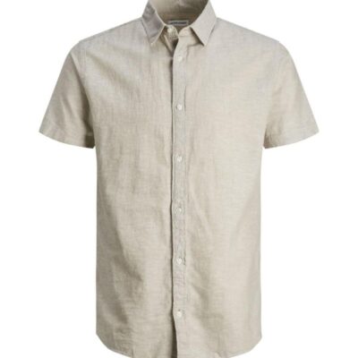 JACK & JONES Cotton Linen Blend Oxford Shirt Beige | Mens Shirts