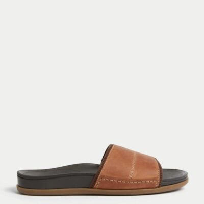 M&S Collection Airflex™ Leather Slip-On Sandals Tan | Mens Casual Shoes