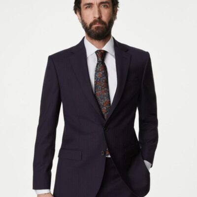 M&S SARTORIAL Regular Fit Herringbone Pure Wool Suit Jacket Navy | Mens Blazers