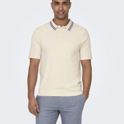 ONLY & SONS Textured Polo Shirt White | Mens Tops & T-shirts