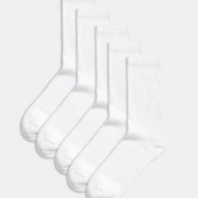 Goodmove 5pk Cool & Fresh™ Cushioned Sports Socks White | Mens Sportswear