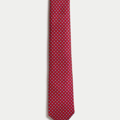 M&S Collection Pure Silk Foulard Tie Red | Mens Ties