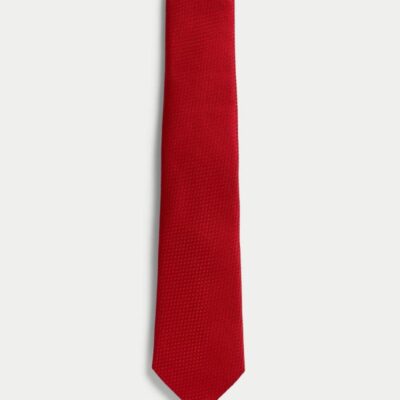 M&S SARTORIAL Textured Pure Silk Tie Red | Mens Ties