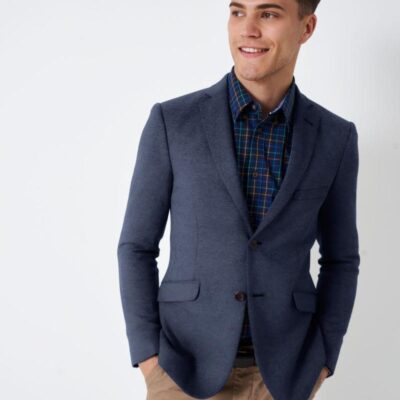 Crew Clothing Cotton Rich Jersey Textured Blazer Navy | Mens Blazers