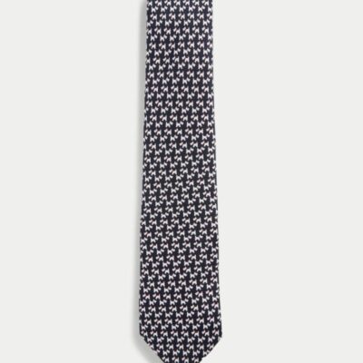 M&S Collection Dog Print Pure Silk Tie Navy | Mens Ties