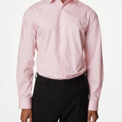 M&S Collection Regular Fit Easy Iron Pure Cotton Shirt Light Pink | Mens Formal Shirts