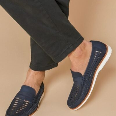 Jones Bootmaker Leather Slip-On Loafers Navy | Mens Casual Shoes