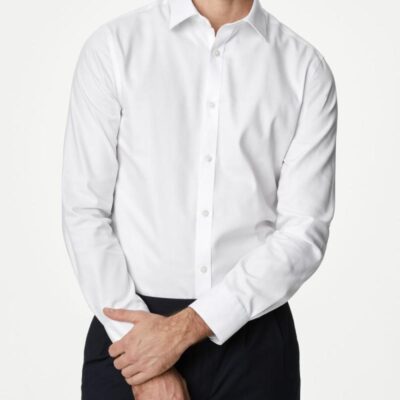 M&S Collection Slim Fit Non Iron Pure Cotton Twill Shirt White | Mens Formal Shirts