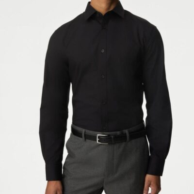 M&S Collection Slim Fit Easy Iron Cotton Blend Shirt Black | Mens Formal Shirts