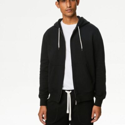 M&S Collection Pure Cotton Hoodie Black | Mens Loungewear