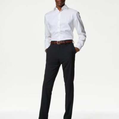 M&S Collection Slim Fit Flat Front Stretch Trousers Navy | Mens Smart Trousers