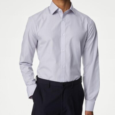 M&S Collection Slim Fit Easy Iron Cotton Blend Shirt Lilac | Mens Formal Shirts