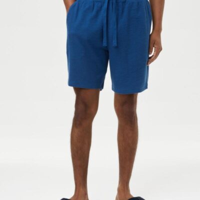 M&S Collection Pure Cotton Waffle Loungewear Shorts Bright Blue | Mens Loungewear