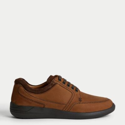 M&S Collection Wide Fit Airflex™ Leather Derby Shoes Brown | Mens Smart Shoes