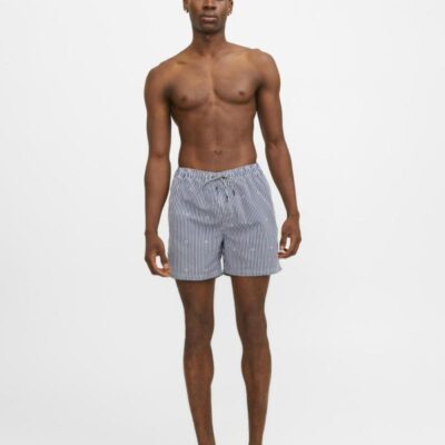 JACK & JONES Striped Embroidered Swim Shorts Navy Mix | Mens Shorts