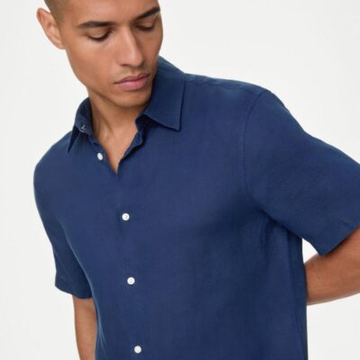 M&S Collection Easy Iron Pure Linen Shirt Navy | Mens Shirts