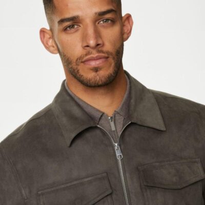 Autograph Faux Suede Harrington Jacket Mole | Mens Coats & Jackets