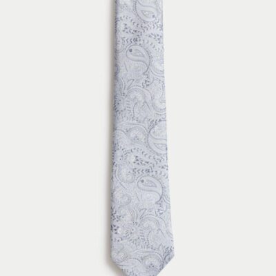 M&S Collection Pure Silk Paisley Tie Light Blue | Mens Ties