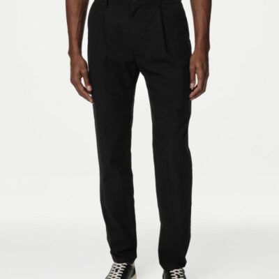 Autograph Tapered Fit Pure Cotton Cargo Trousers Black | Mens Trousers