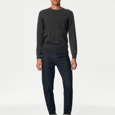 Autograph Pure Extra Fine Merino Wool Crew Neck Jumper Dark Charcoal | Mens The Smart Edit