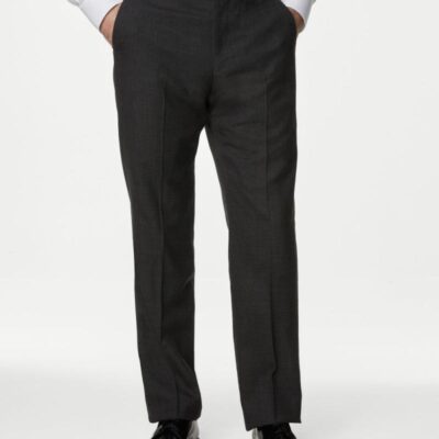 M&S SARTORIAL Regular Fit Pure Wool Textured Suit Trousers Charcoal | Mens Trousers