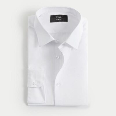 M&S Collection Slim Fit Easy Iron Cotton Blend Shirt White | Mens Formal Shirts