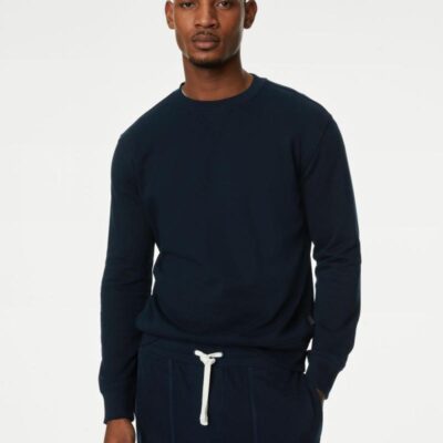 M&S Collection Pure Cotton Crew Neck Sweatshirt Dark Navy | Mens Hoodies & Sweatshirts