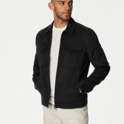 Autograph Faux Suede Harrington Jacket Black | Mens Coats & Jackets