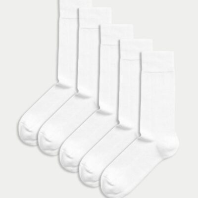 M&S Collection 5pk Cool & Fresh™ Cushioned Socks White | Mens Loungewear