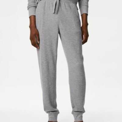 M&S Collection Pure Cotton Waffle Jogger Bottoms Grey Marl | Mens Loungewear