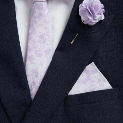 M&S Collection Slim Floral Tie, Pin & Pocket Square Set Lilac | Mens Ties