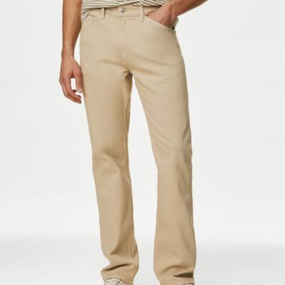 M&S Collection Straight Fit Tea Dyed Stretch Jean Natural | Mens Trousers