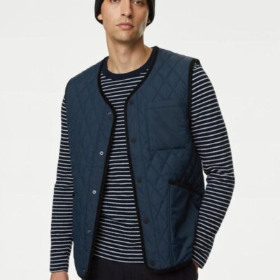 M&S Collection Quilted Gilet with Stormwear™ Navy | Mens Coats & Jackets