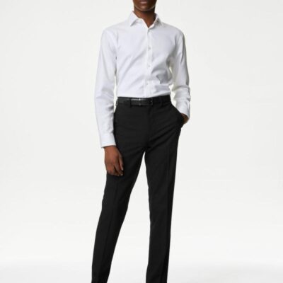 M&S Collection Slim Fit Flat Front Stretch Trousers Black | Mens Smart Trousers